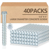 Tandefio 40 Pack 1/2 x 5 Concrete Screw Anchor Galvanized Large Diameter Heavy Duty Plated Concrete Anchors for Masonry Brick An