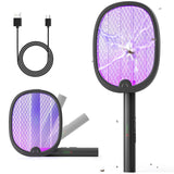 YISSVIC Electric Fly Swatter Foldable Bug Zapper Racket 2 in 1 Mosquito Killer with Purple Attractant Light Rechargeable 1800mAh
