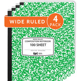 4 Pack EPI Wide Ruled Marble Composition Notebook Green 200 Page Note Book 9.75 x 7.5 Inch Hardcover Journal with Sewn Bin