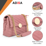 Adisa Women'S Girls Quilted Cross Body Sling Bag With Gold Chain (Sl5136) (Pink),Pink,,B0DDC8S128