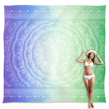 Sunlit 10'x9' Extra Large Boho Sand Proof Beach Blanket, Sand Proof Mat with Corner Pockets and Mesh Bag for Beach Party, Travel