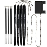 Nadex Pen with Security Chain And Base Mount | Set of 4 Pens, 1 Adhesive Mount, and 5 Refills (Black)