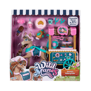 Wild Manes Horse Toys Cocoas Bakery Caf  Cart Playset with Cocoa Horse Doll Figure, Includes Brush and Play Accessories