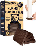 CasterMaster Non-Slip Rubber Furniture Pads - 3 in x 3 in Set of 4 Brown - Floor Protectors for Hardwood Floors & Chairs - Gripp
