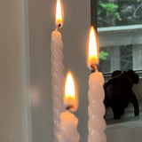 12 Piece Matte White Twist Taper Candles, 2 Boxed Sets of 6, 4 Hours Burn Time, Paraffin Wax, 7.75 Inches
