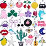 Anjulery Silver-Tone Enamel Charms Set for DIY Jewelry Making - 30 PCS Colorful Metal Pendants for Bracelets, Necklaces, Keychai
