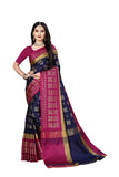 DHRUVI TRENDZ Women Cotton Silk Saree(DT-S167_Nevy Blue-Pink_Free Size)