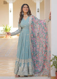 Wedani Faux Georgette Embroidered Work Anarkali Kurta Set For Women (In Alpha Xl Regular Sky Blue),SKY BLUE,XL,Georgette,Anarkali,