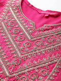Anubhutee Women'S Pink Gotawork Printed Kurta Set With Trousers And Dupatta Pink Xl