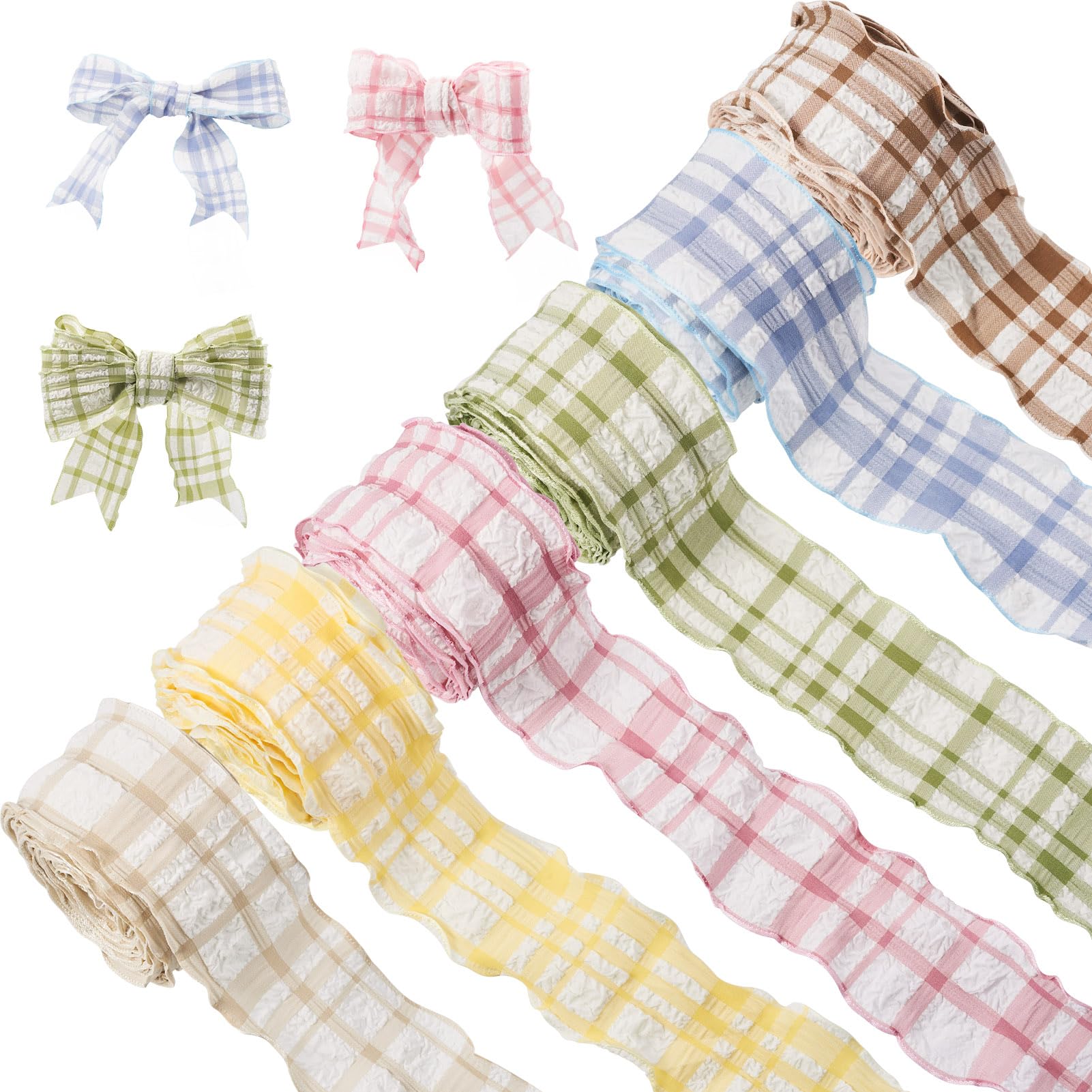 Craftdady 26.24Yards Polyester Plaid Ribbons 1.61 Inch Pastel Wired Edged Tartan Ribbon Rolls for Women Hair Pins Gifts Wrapping