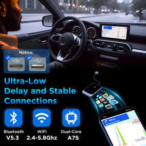 Android Auto Wireless Adapter for Factory Wired Android Auto - Instant Connection, Converts Wired to Wireless, Compatible with A