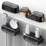 Magnetic Cable Clips - Chfeila 4Pack [Dual Slot] [360Rotating & Twist-Lock] Cord Management, Adhesive Phone Charging Keeper, Wir