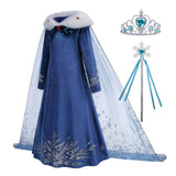 Snow Princess Costume for Girls Halloween Cosplay Winter Toddler Dress Up with Accessories Christmas Birthday Party Blue 6 Years