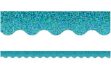 TEAL SPARKLE SCALLOPED BORDER TRIM