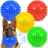 Ousiya 4.5 Squeaky Dog Balls for Aggressive Chewers - Heavy Duty Teething Toys for Large Medium Dogs - Durable Spikey Balls (4