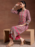 Libas Womens Printed Crepe Straight Kurta For Women Pink S