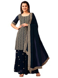 Wedani Georgette Embroidered Sequins Kurta Set With Suptta (In Alpha 2Xl Regular Turquoise),TURQUOISE,2XL