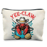 Likjad Beach Crawfish Western Makeup Bag, Coastal Red Lobster Cosmetic Bags for Women, Cowboy Beach Makeup Pouch, Western Coasta