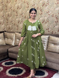 Gosriki Women'S Rayon Blend Anarkali Printed Kurta With Pant (Anveshi Methi-Vks01-Gs_Xxl_Green_Xx-Large),Green,2,B0DCK7P869