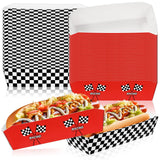 Yeaqee 50 Pcs 7 Racing Car Hot Dog Trays Racing Car Disposable Checkered Paper Trays Nacho Boats Game Day Serveware Bulk Race Th