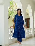Anni Designer Women'S Rayon Blend Anarkali Printed Kurta With Pant (Marup Blue-Vks04_L_Blue_Large),Blue,L,,,