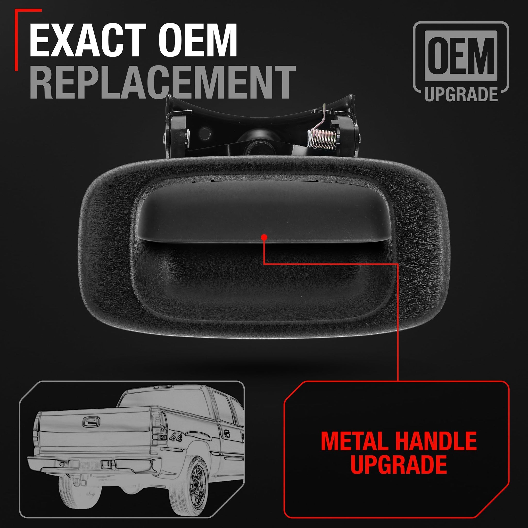Tailgate Handle Latch w/Improved Bezel Trim with Rod Clips - Upgraded Metal Handle Compatible with 1999-2007 Chevy Silverado GMC