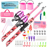 WIDDEN Kids Fishing Pole, 2 Pack Kids Fishing Rod Portable Fishing Rod with Double-Layer Tackle Box, Fishing Line, Reel, Bucket,