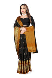 Greciilooks Saree For Women - Cotton Silk Colour Block Simple Butta & Paisley Golden Border Buti With Un-Stitched Blouse Piece Suitable For Festival, Function, Wedding(Pack Of 1) (Black)