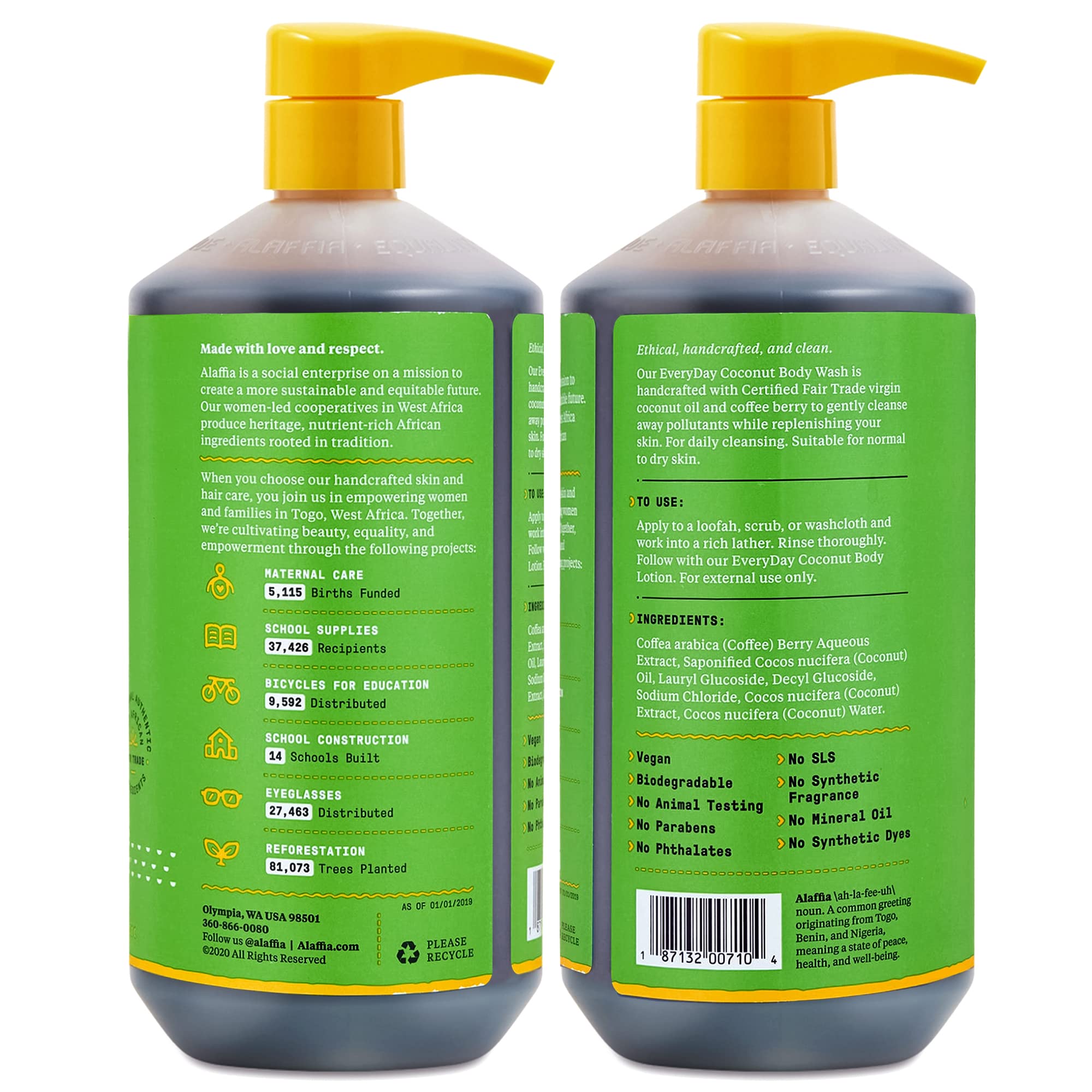 Alaffia Sensitive Skin Body Wash Pack, Everyday Coconut Body Wash for Men & Women, Natural Body Wash with Plant Based Ingredient