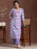 Libas Women'S Pure Cotton Printed Kurta Set (278970R Purple Purple L