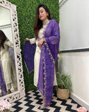 Anni Designer Women'S Rayon Viscose Straight Embroidered Kurta With Pant & Dupatta (Mono White_S_White_Small),White,S,,,