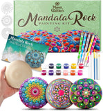 MoonGarden Mandala Rock Painting Kit - Mandala Dotting Tools Kit - Large Wooden Rocks for Painting, Stencils, Acrylic Paints, Do