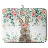 Kwlegh Easter Rabbit Dish Drying Mats for Kitchen Counter Easter Spring Watercolor Floral Bunny Absorbent Dish Drying Mat 18x24 