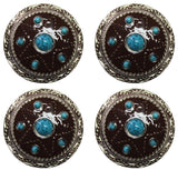 Challenger 11/2 Set of 4 Brown Engraved Tack Belt Bag Jewelry Decorative Conchos CO59