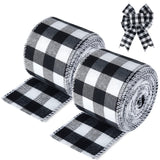 19.6 Yard 2.5 inch Wide Buffalo Plaid Ribbons Wired Edges, 2 Rolls Black and White Checkered Ribbon for Christmas Tree Gift Deco