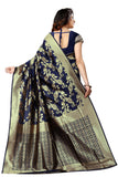 Sugathari Womens Banarasi Saree Pure Kanjivaram Silk Saree Soft New Ladies 2023 Design Wear Sarees Latest Cotton Party Sari Collections With Blouse Piece For Wedding Sadi (Sam Pari-37 Navy Blue)