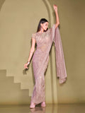 Womanista Womens Foil Embellished Lycra Ready To Wear Saree (Ti4039_Pink)