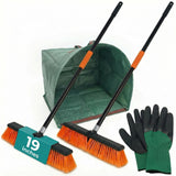 HELOMOR 2Pack 19 Outdoor Push Brooms with 62 Long Handles Heavy Duty Brooms for Driveway, Deck, Garage & Patio, Include