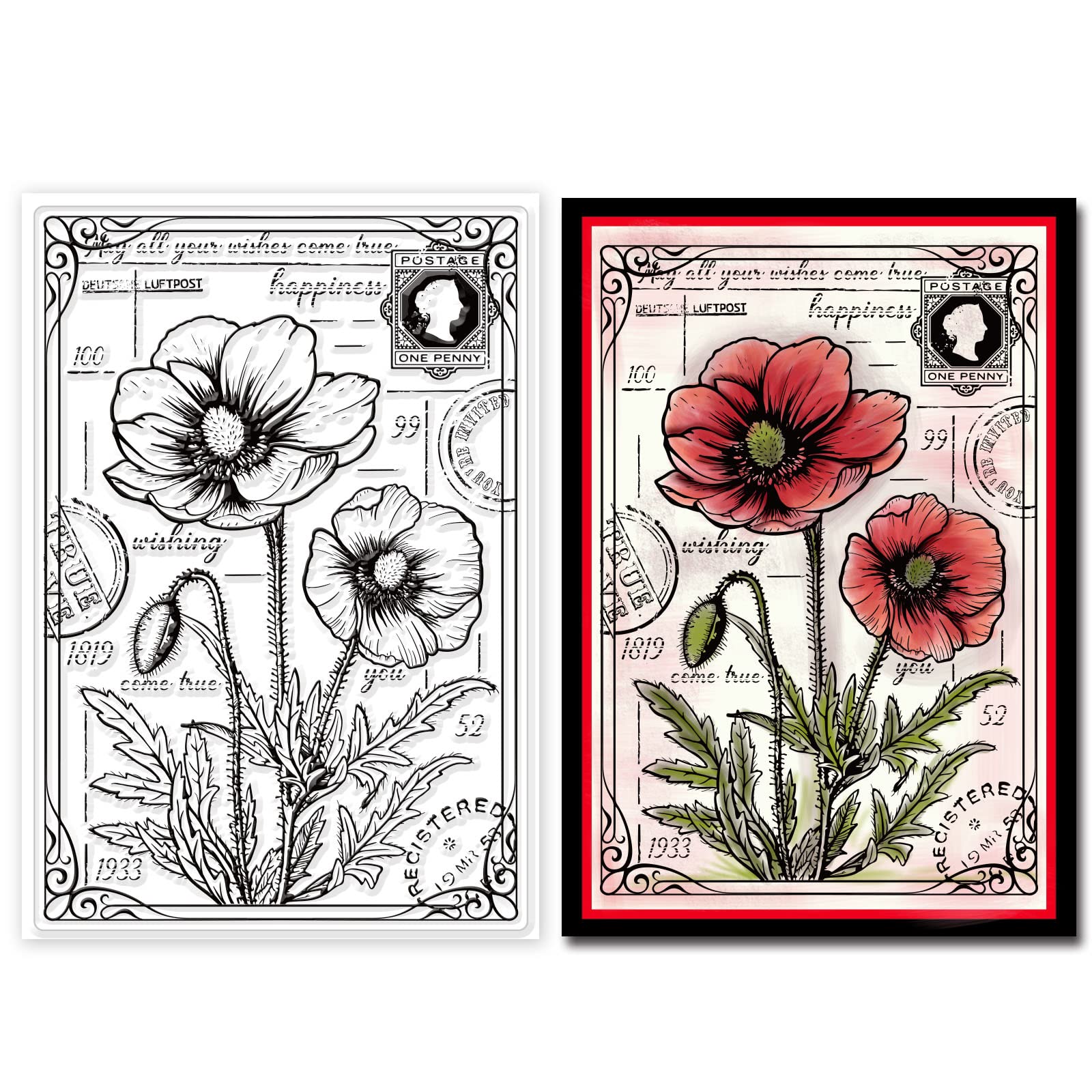 CRASPIRE Clear Silicone Flower Stamps Poppy Clear Stamp Transparent Silicone Stamps Clear Rubber Scrapbooking Stamps for Card Ma