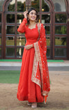 Wedani Russian Silk Anarkali Kurta Set For Womens (In Alpha M Regular Orange),Orange,M,,,