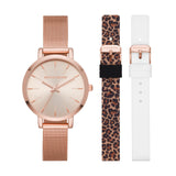 Skechers Womens Quartz ThreeHand Watch & Interchangeable Band Gift Set, Color: Rose Gold/Leopard/White(Model: SR9029)
