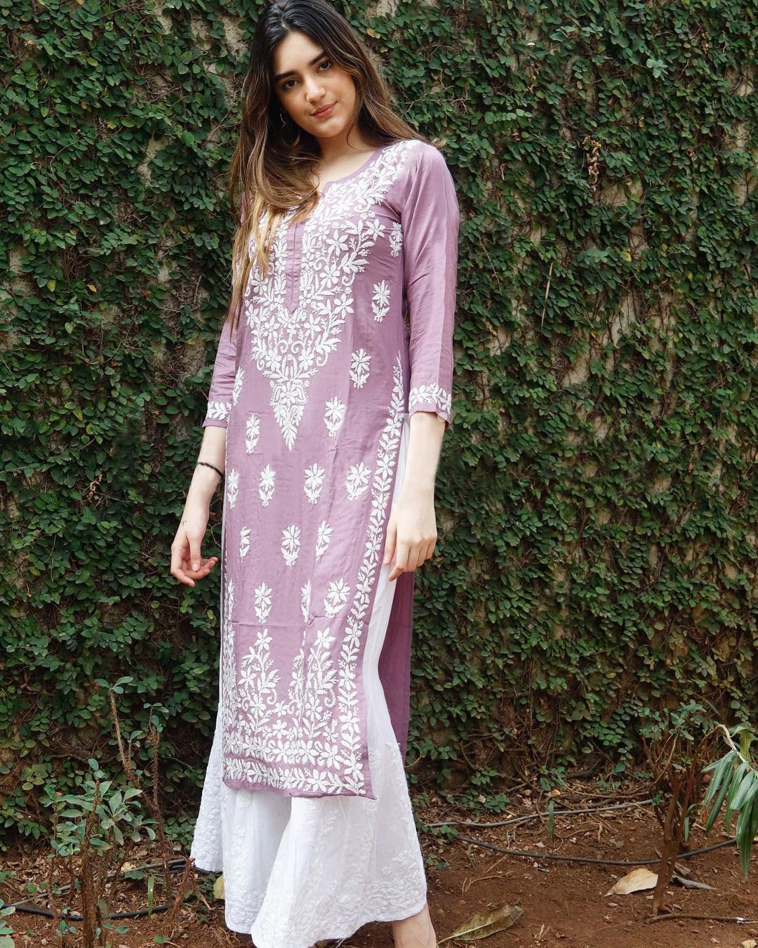 Gosriki Women'S Chikankari Embroidered Kurti Combo Pack Of 2 (Victoria Purple & Kari Black-Gs_M_Multi_Medium),Multicolour,,B0D17XNFW5