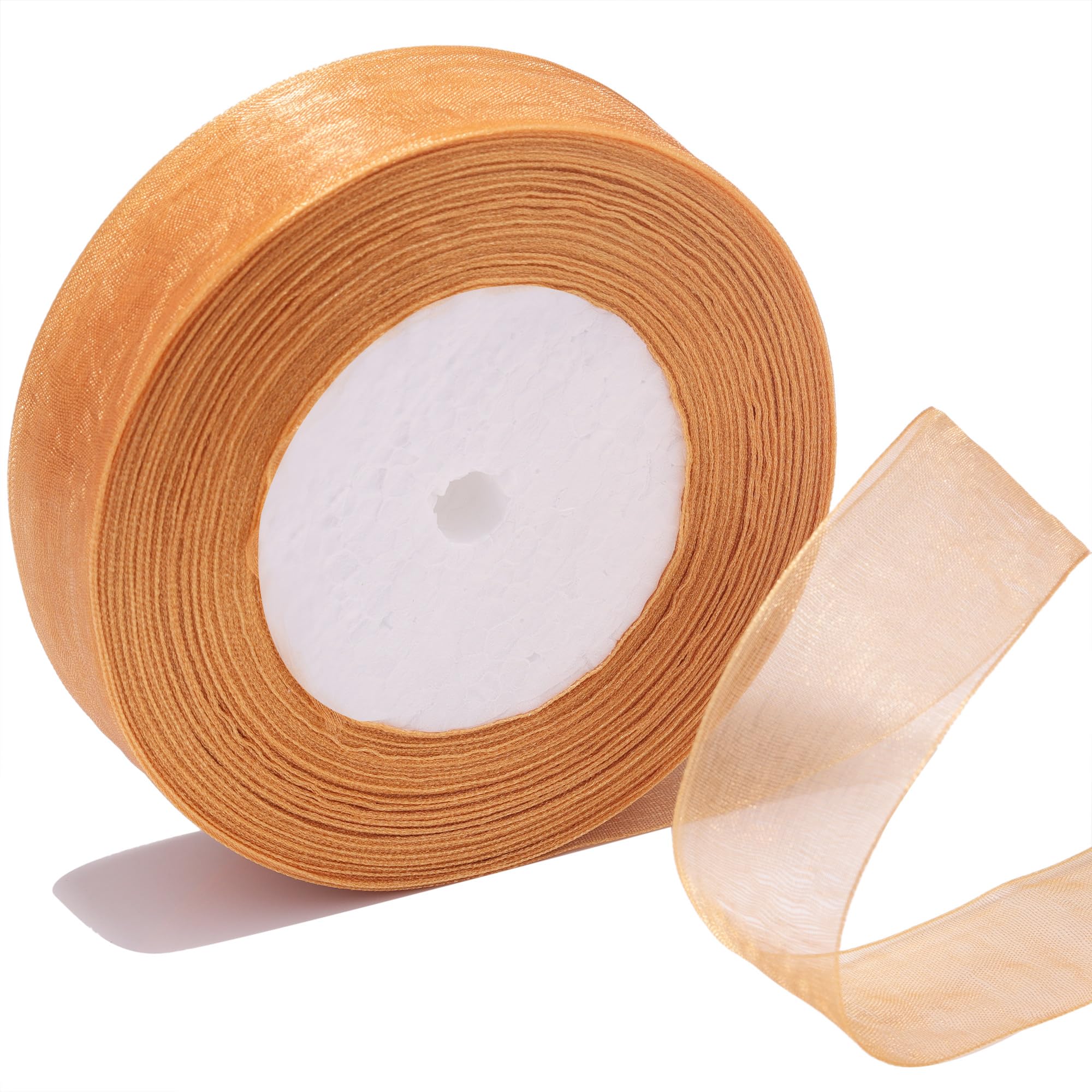 Bsikon 1 Inch Sheer Organza Ribbon 50 Yards Gold Chiffon Ribbon for Gift Wrapping,Bouquets,Wedding,DIY Craft