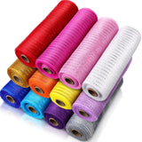 Timgle 12 Rolls 10 Inch Deco Mesh Rolls Ribbon for Wreath Making 30 Feet Poly Metallic Foil Deco Mesh Ribbons for Home Door Summ