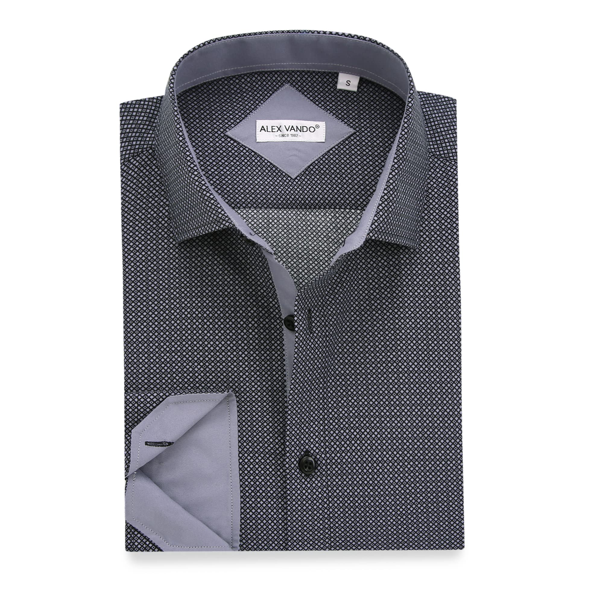 Alex Vando Mens Printed Dress Shirts Long Sleeve Button Down Shirt,Black 130,M