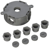 BELL Round Weatherproof Box, Five 1/2 or 3/4 in. Threaded Outlets, Gray