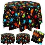 Tioncy 3 Pack Glow Party Table Covers Neon Round Tablecloths 8484 Inch Disposable Plastic Paint Splatter Birthday Party Tabl