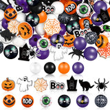 Tradder 200 Pieces Halloween Wood Beads Purple Orange Pumpkin Spider Black Cat Beads Craft for Halloween Home Decoration Jewelry