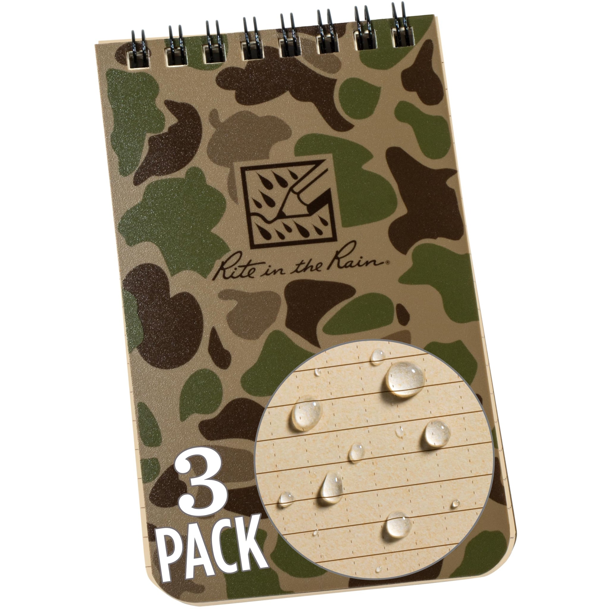 Rite In The Rain Weatherproof Top Spiral Notebook, 3 X 5, Duck Camo Cover, Universal Pattern, 3 Pack (No. Dc935T-3)