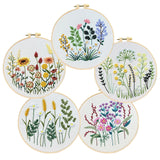 COCOMOX 5 Sets Floral Embroidery Practice Kits, Flower Pattern Embroidery Kit for Beginners Adults, Hand Embroidery Kit, Easy to
